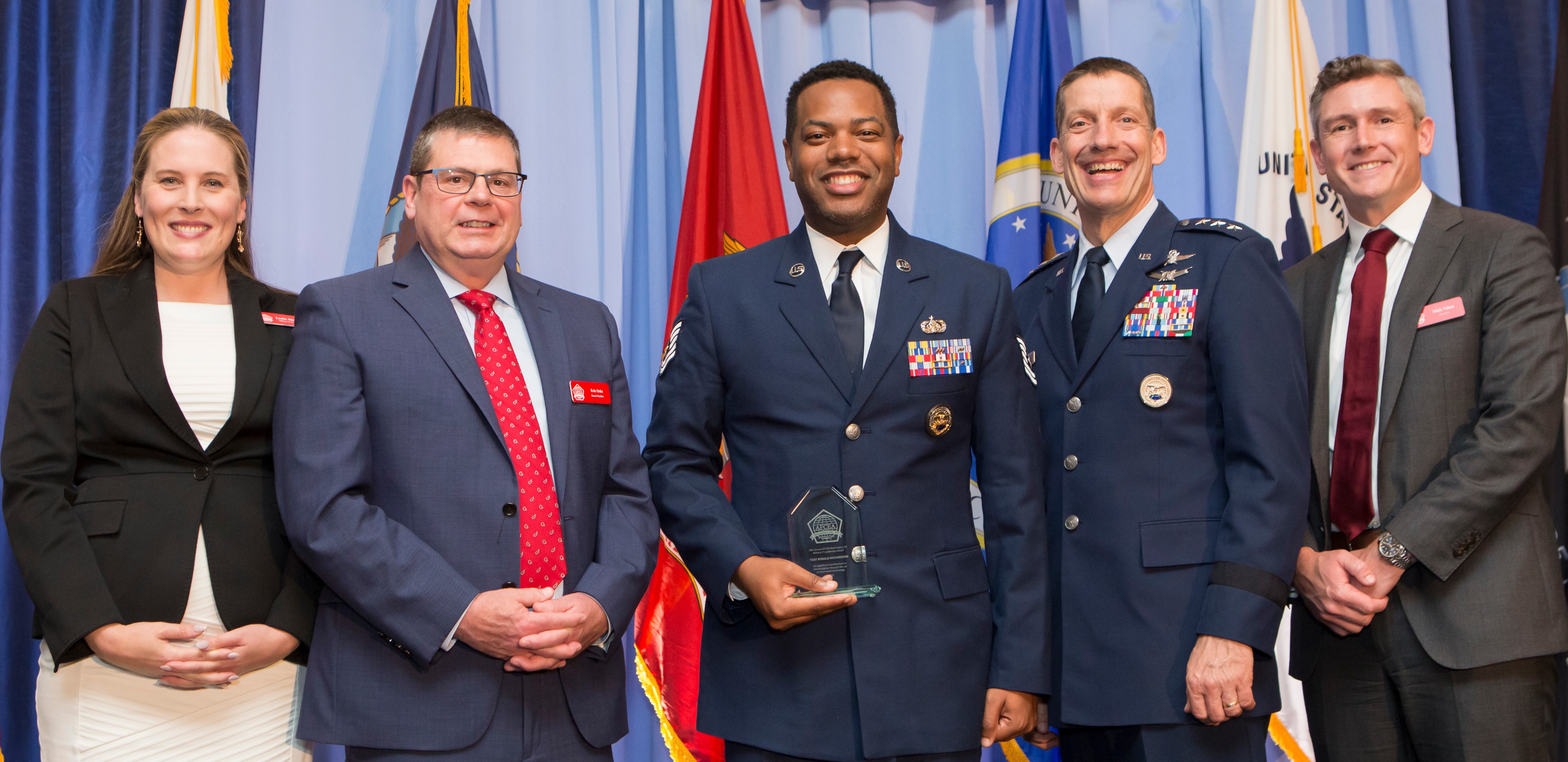 U.S. Air Force Tech. Sgt. Ronald Richardson, poses after receiving an award during AFCEA's Military IT Leadership Awards ceremony