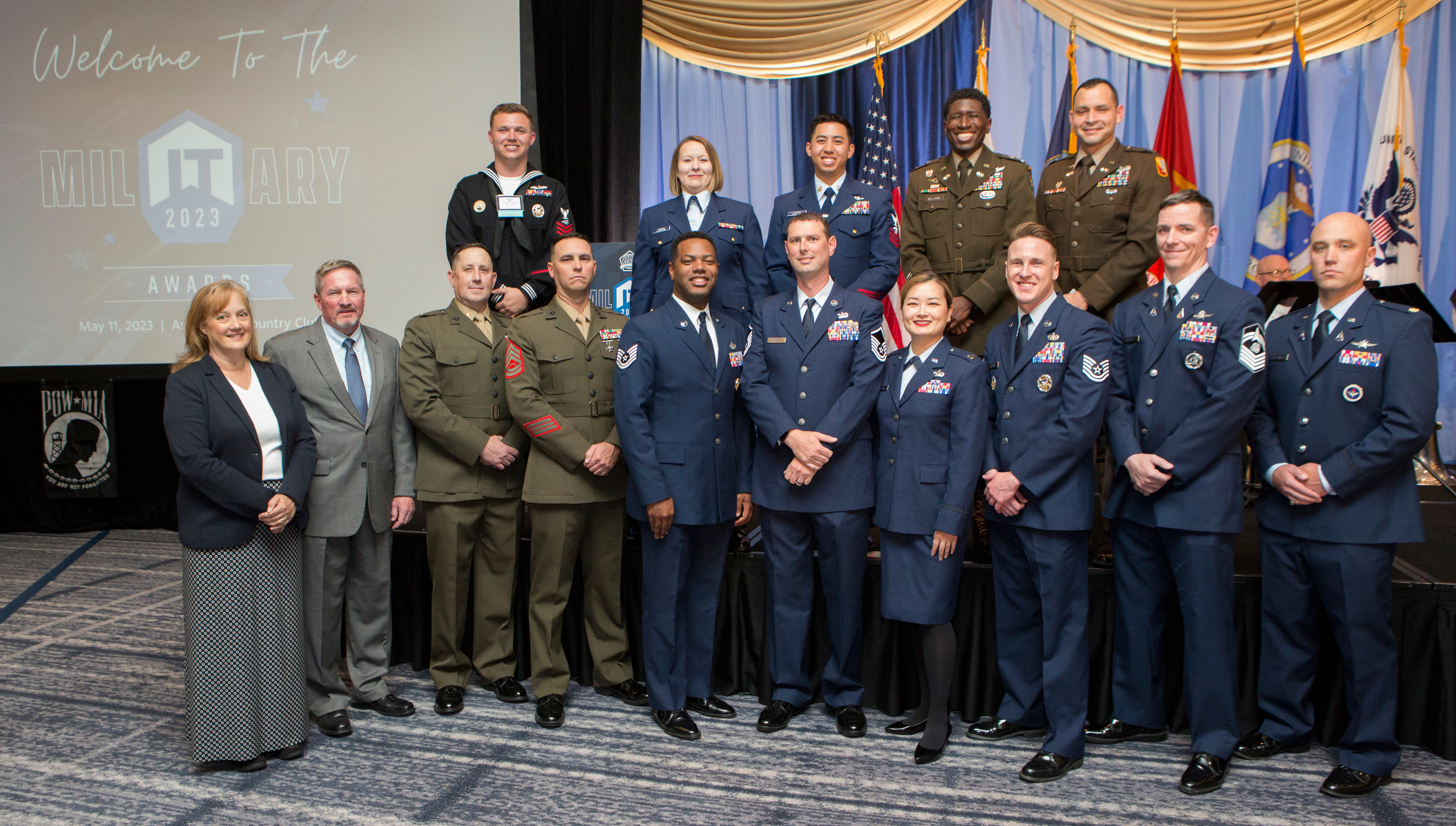 Winners and their representatives pose during AFCEA D.C. Military IT Leadership Awards ceremony