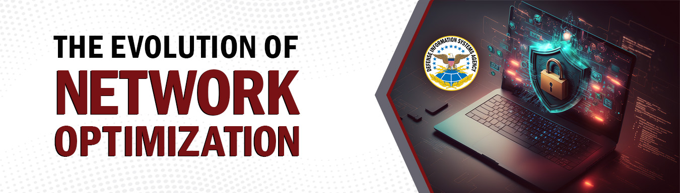 Graphic of laptop with a shield and lock on the screen and with the text The Evolution of Network Optimization