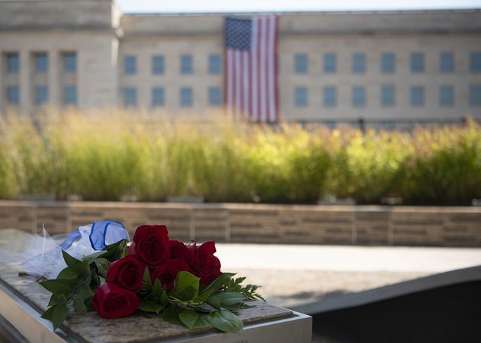 Image of the National 9/11 Pentagon Memorial is seen on the anniversary of the attacks, Washington, D.C., Sept. 11, 2019. (DOD photo by Lisa Ferdinando).