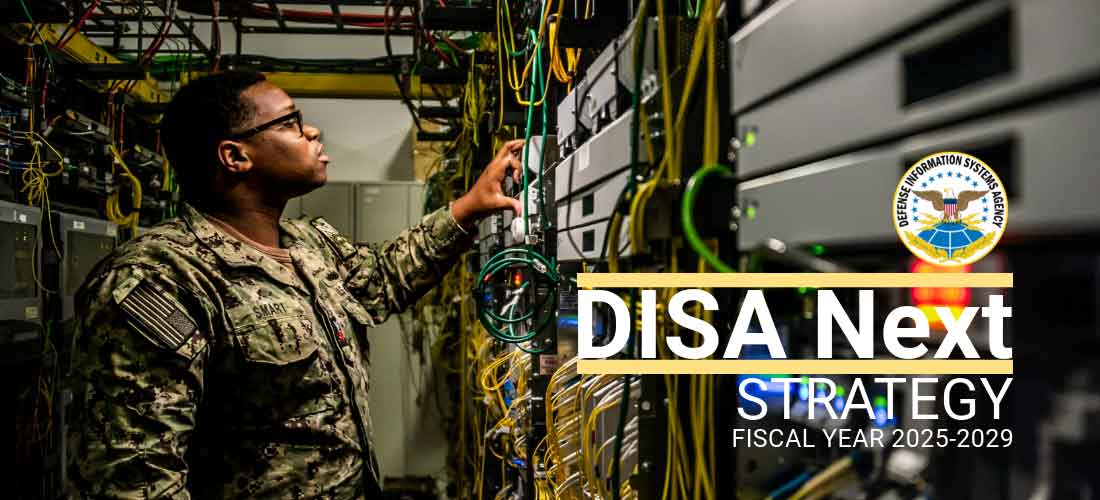 DISA Next Strategy Fiscal Year 2025-2029: An image of a Sailor in an unclassified laboratory. 