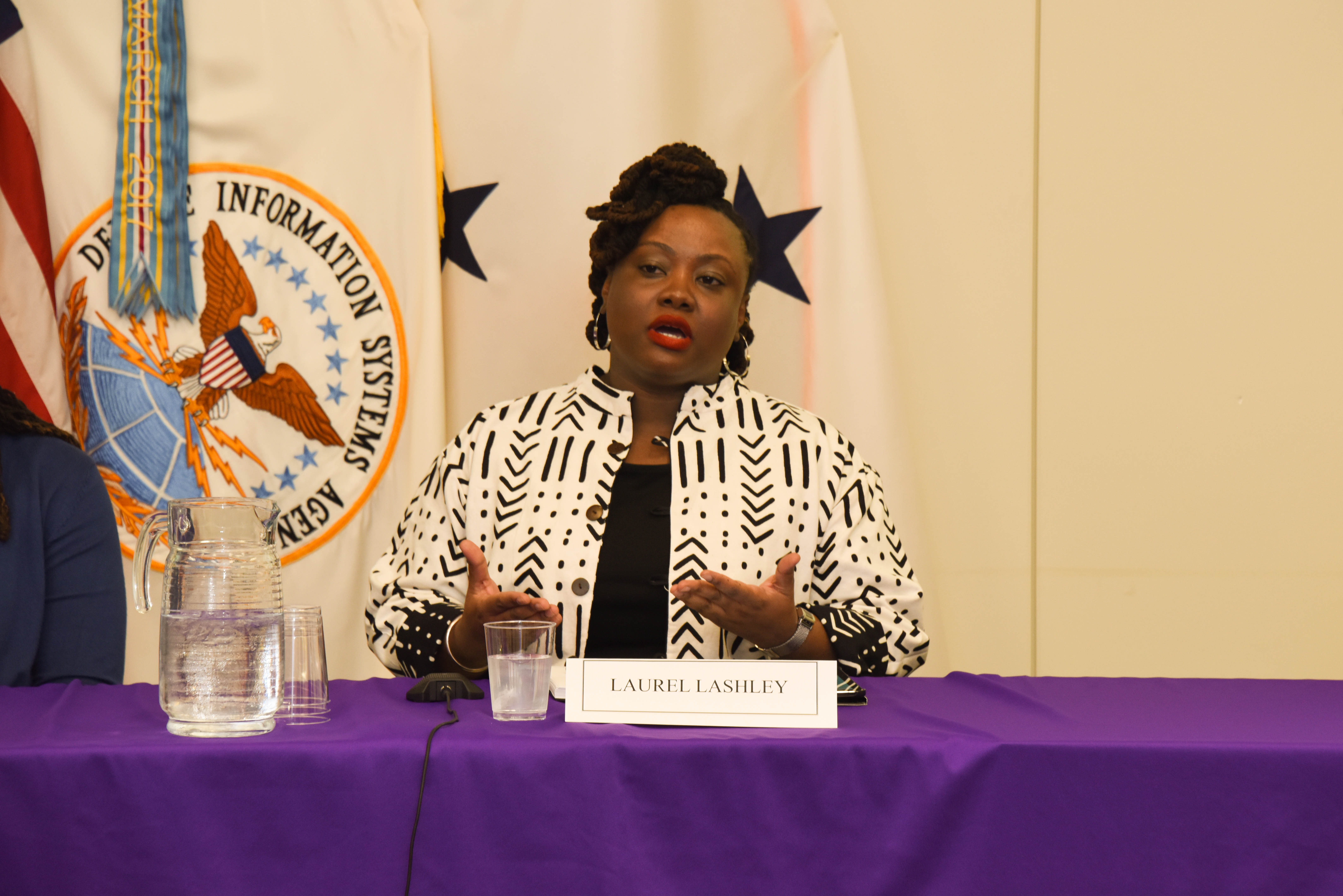 Laurel Lashley, Cybersecurity Training Content Development Branch, answers questions during Women-Owned Small Business Event